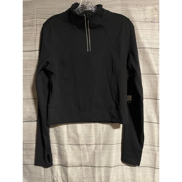 90 Degree By Reflex Half ZipShirt Womens L Black Run Flow Performance Cropped - Picture 1 of 8